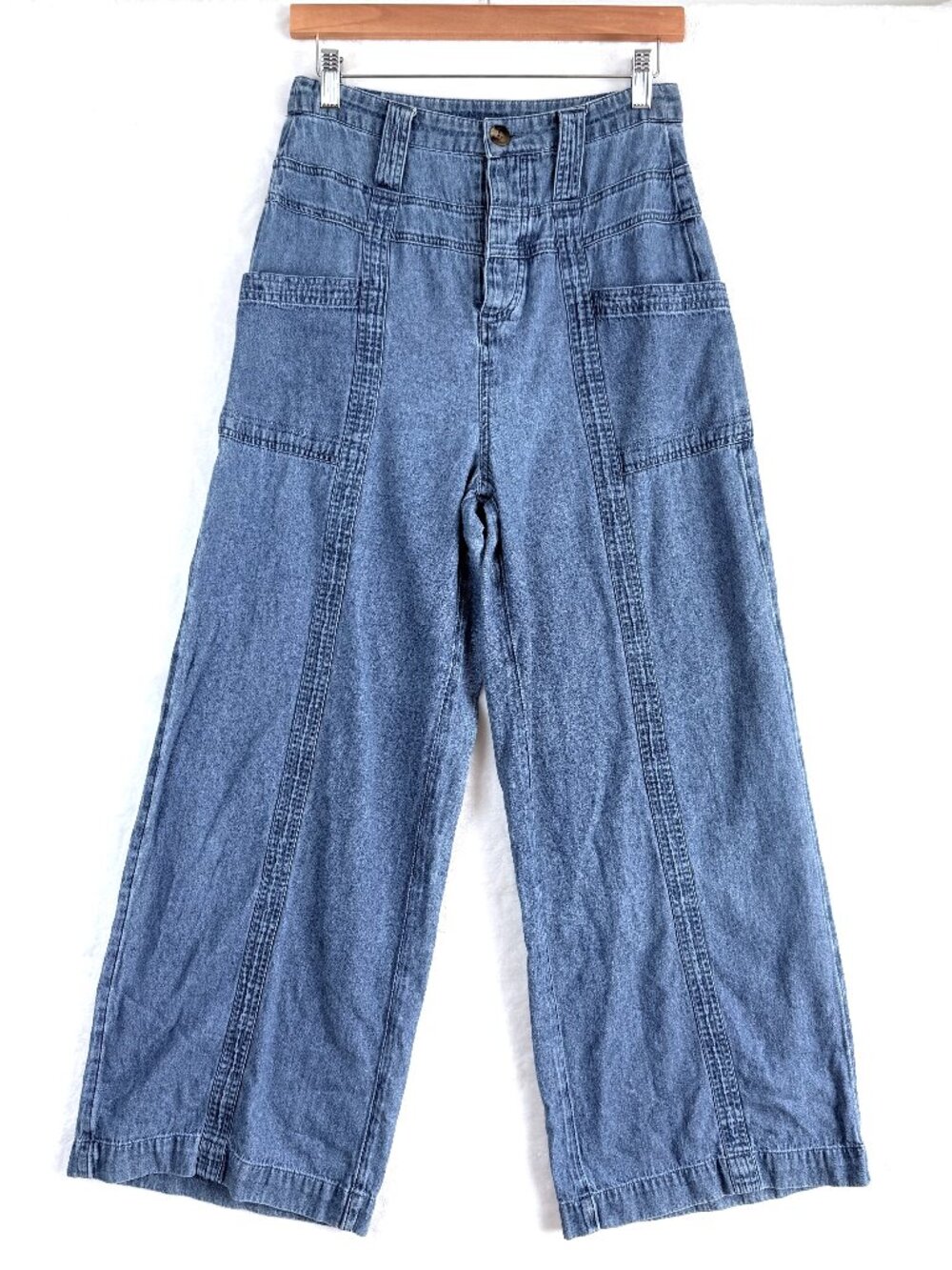 VTG AMERICAN EAGLE Cotton High Rise Wide Leg Button Fly Pleated Jeans 4 Y2K 90s